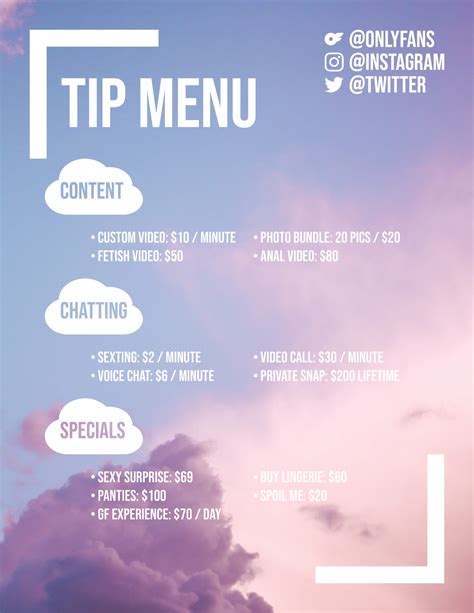 onlyfans menu prices|OnlyFans Menu Ideas and Examples 